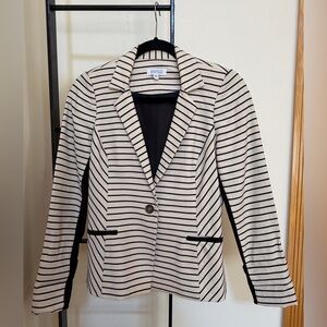 Barneys New York Cream and Navy Striped Women's Blazer